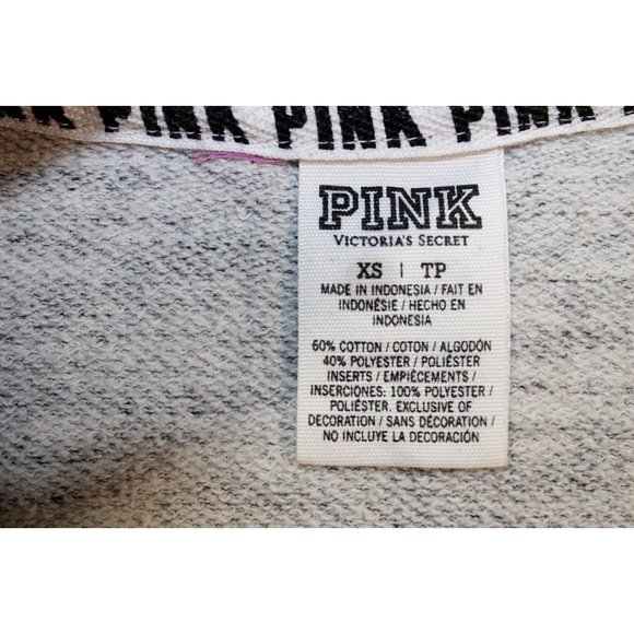 Womens Victoria Secret PINK Quarter Zip Hoodie X-Small XS Heather Gray Magenta - Picture 7 of 10